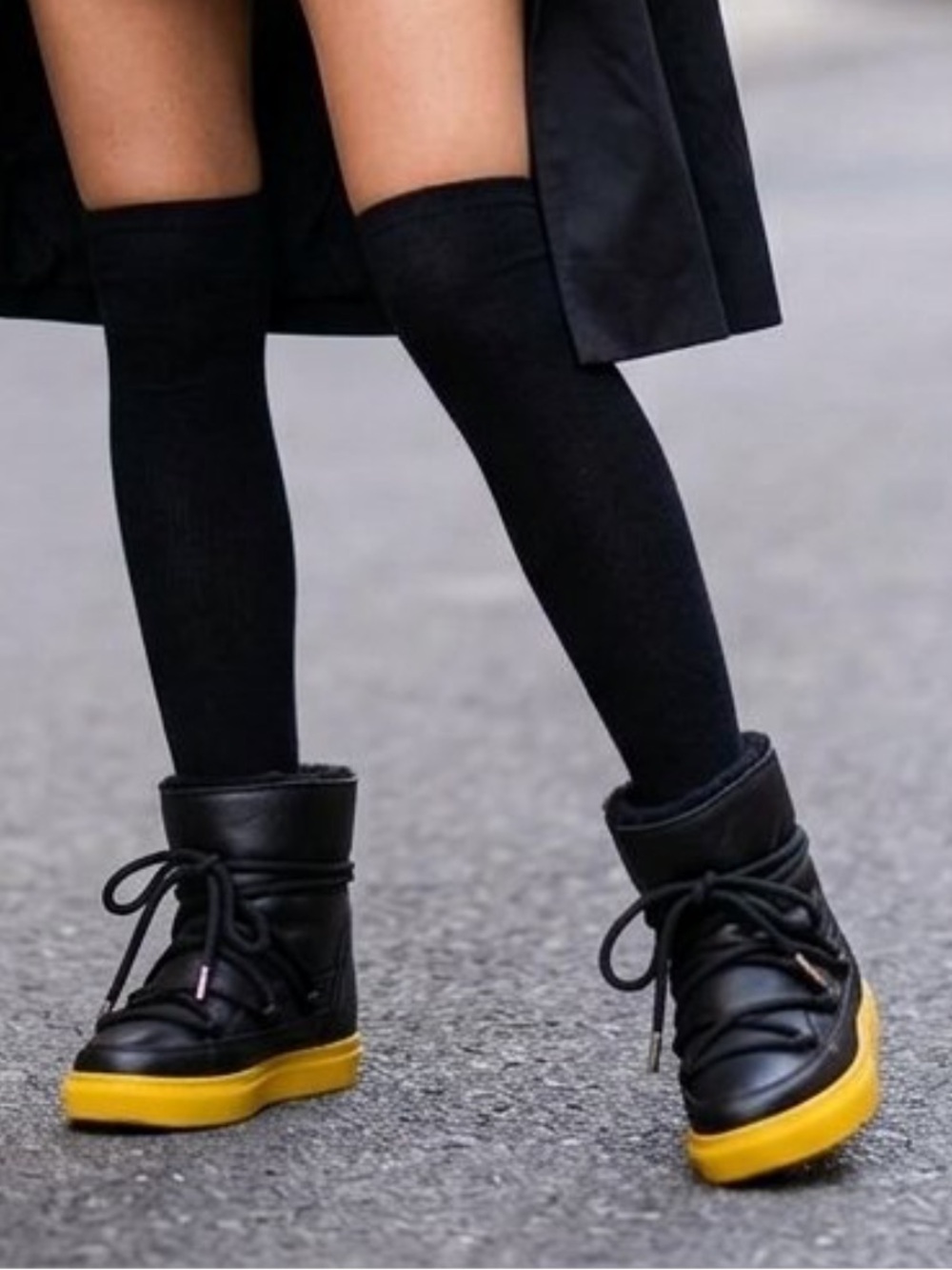 Inuikii Anthropologie Black Leather Fur Lined Ankle Moon Boots Sneakers Women 10